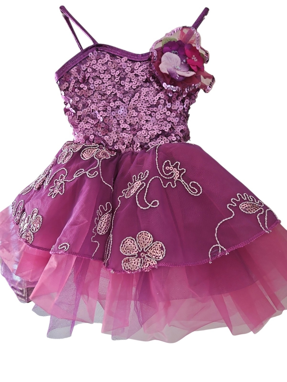 Curtain Call Fuschia Pink Silver Costume CXS Tutu Sequin Sparkle Dance Cosplay